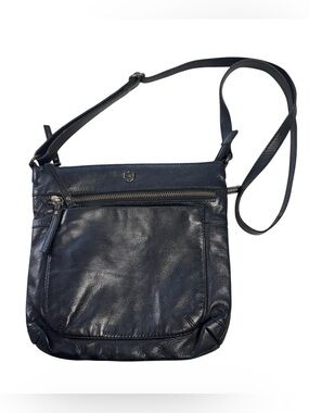 Cochor Black  Leather Crossbody Bag with Front Pockets